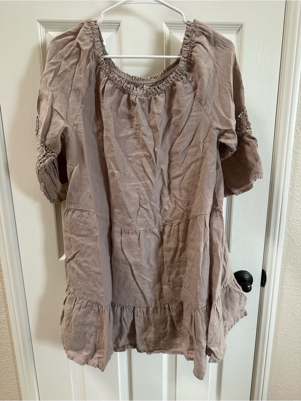 Terzo Millennio 100%linen tiered dress off the shoulder - Relaxed Tiered Style
